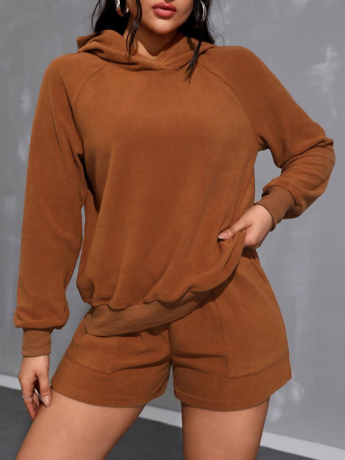 Long Sleeve Hoodie and Pocketed Shorts Set - Clothes For Her Online Store
