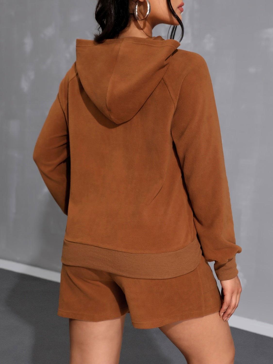 Long Sleeve Hoodie and Pocketed Shorts Set - Clothes For Her Online Store