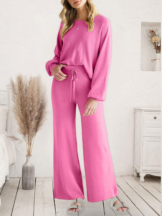 Long Sleeve Lounge Top and Drawstring Pants Set - Clothes For Her Online Store