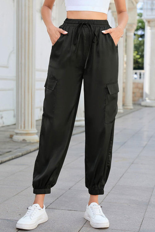 Long Tie Waist Pocketed Pants - Clothes For Her Online Store