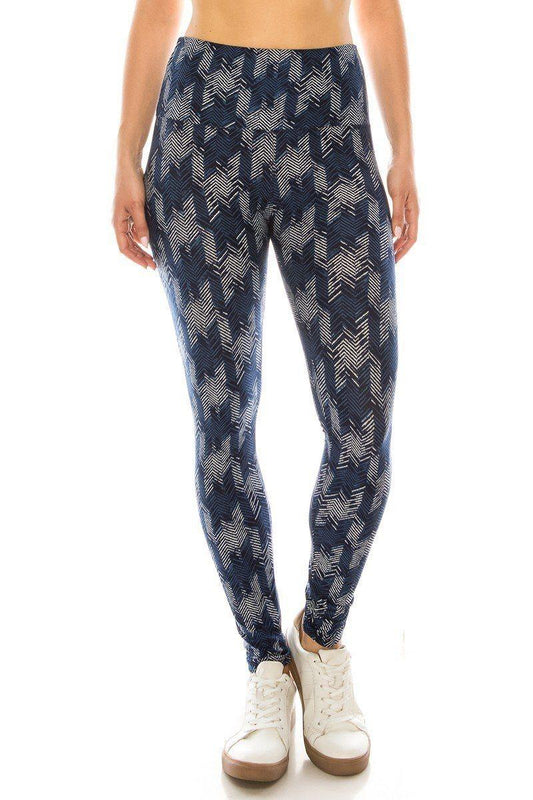 Long Yoga Style Banded Lined Multi Printed Knit Legging With High Waist - Clothes For Her Online Store