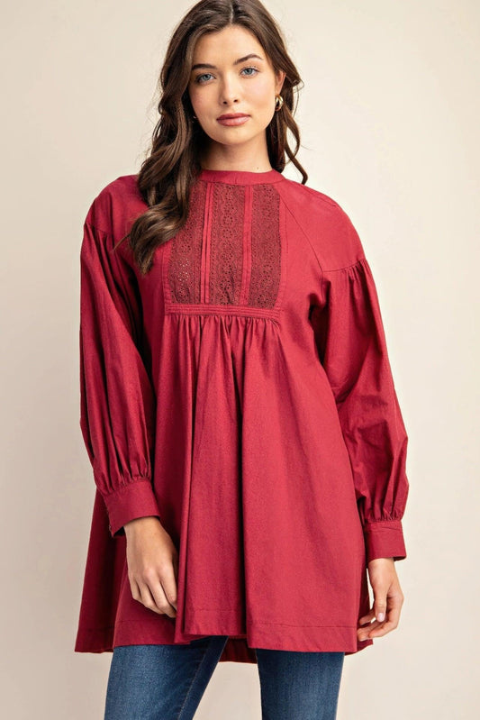 Long sleeve mini dress with lace detail - Clothes For Her Online Store