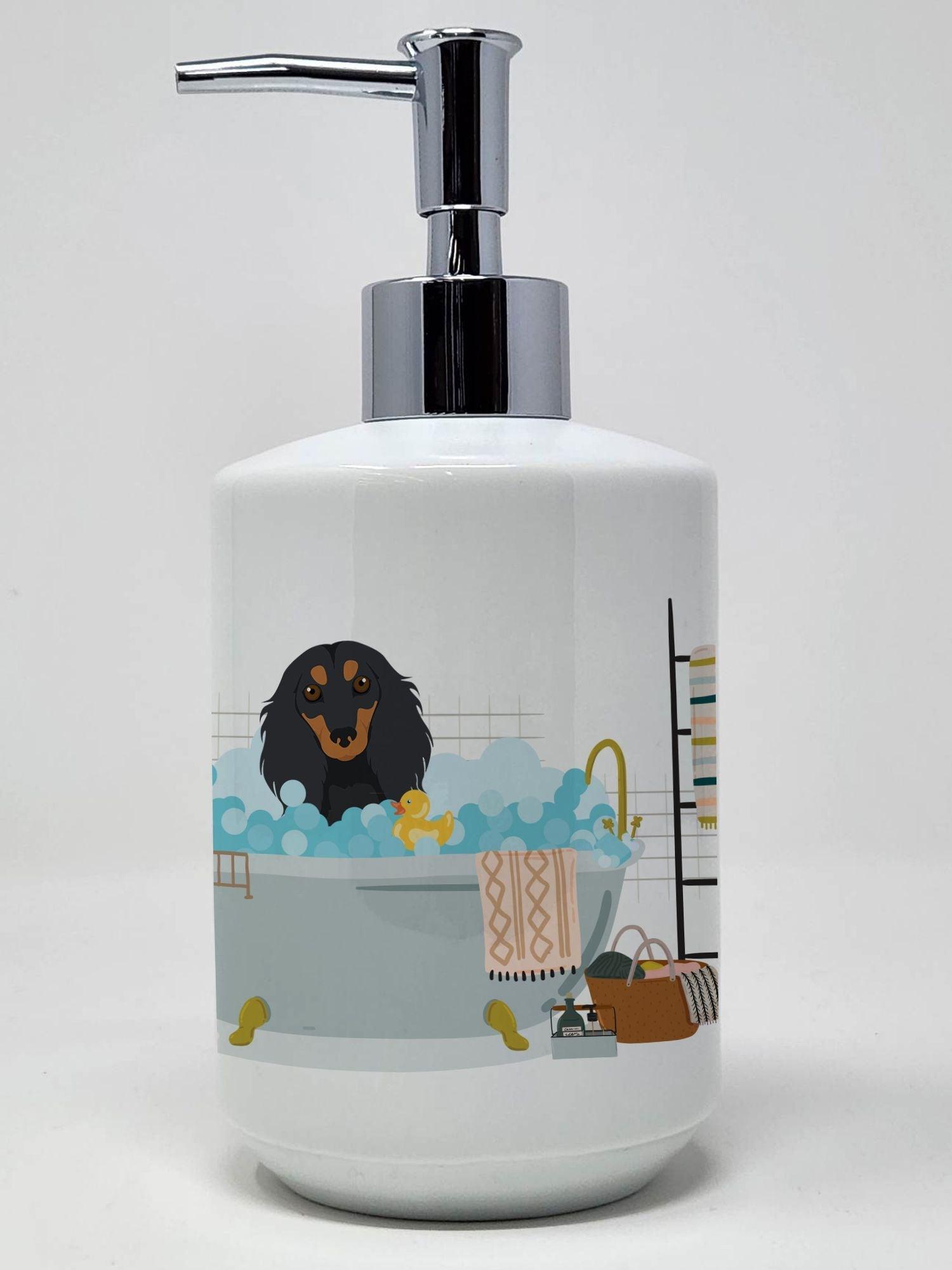 Longhair Black and Tan Dachshund Ceramic Soap Dispenser Hand Soap Dispenser Pump Bottles for Bathroom Kitchen, Empty Refillable Liquid Soap Container - Clothes For Her Online Store