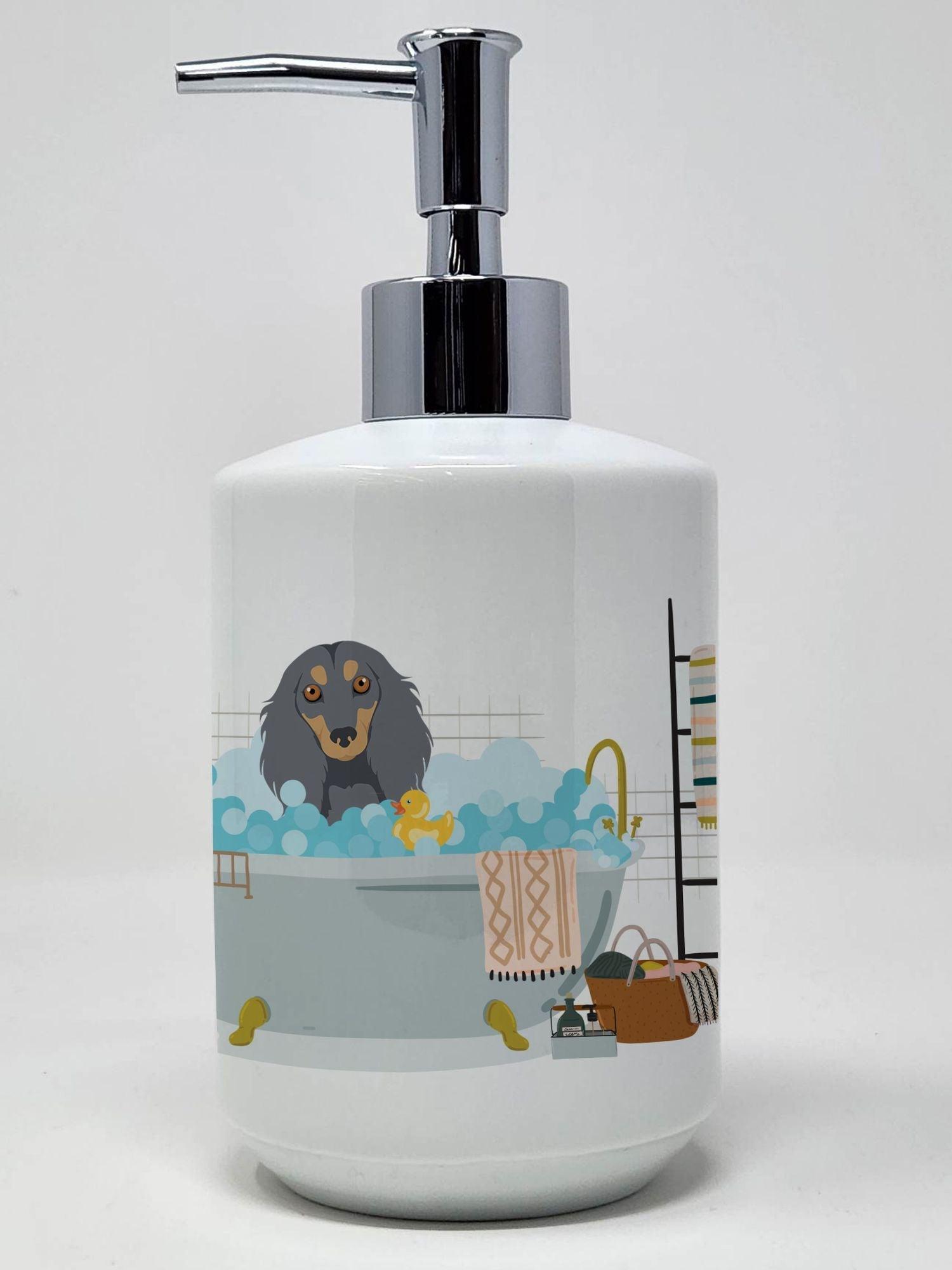 Longhair Blue and Tan Dachshund Ceramic Soap Dispenser Hand Soap Dispenser Pump Bottles for Bathroom Kitchen, Empty Refillable Liquid Soap Container - Clothes For Her Online Store
