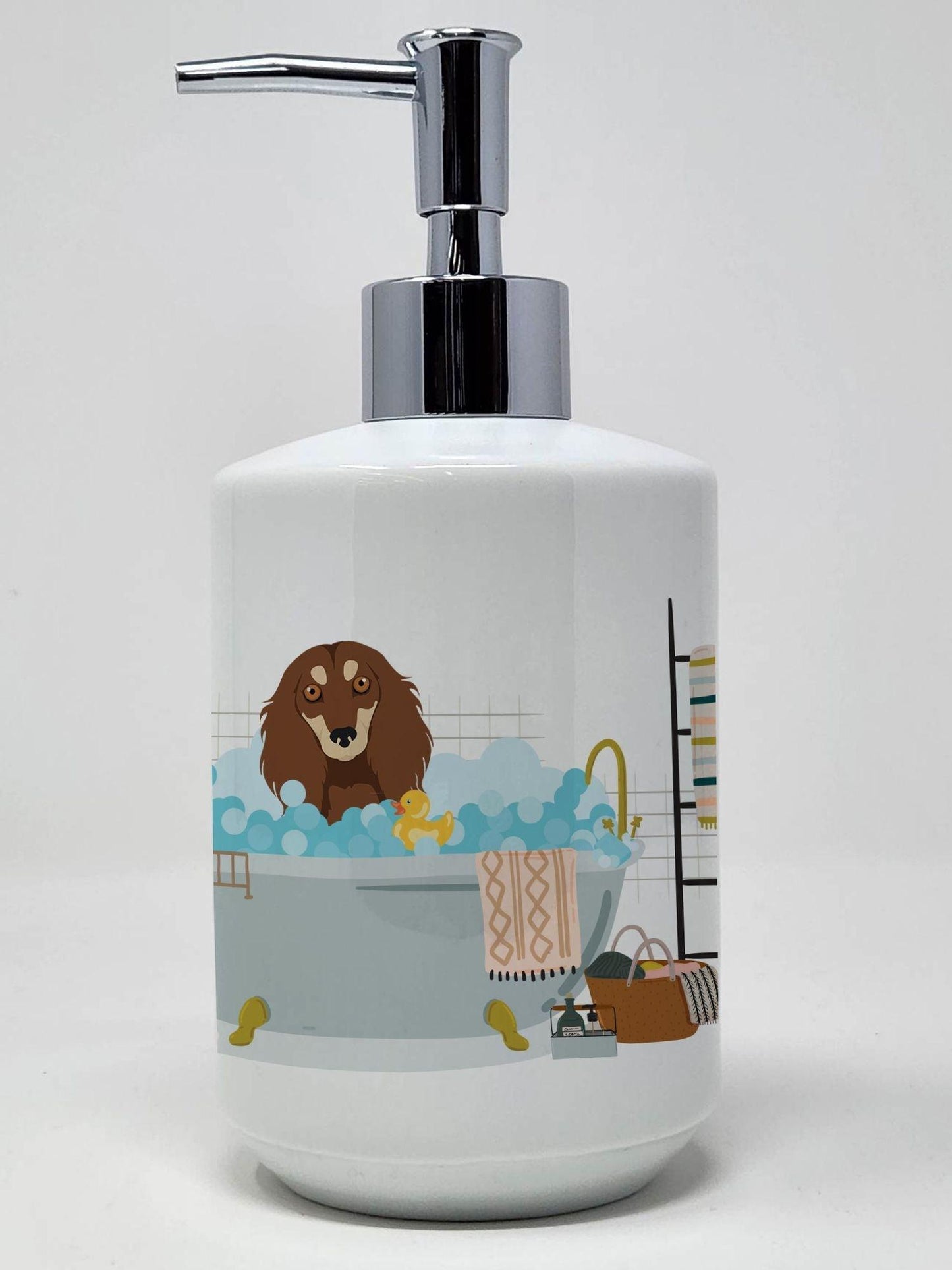 Longhair Chocolate and Cream Dachshund Ceramic Soap Dispenser Hand Soap Dispenser Pump Bottles for Bathroom Kitchen, Empty Refillable Liquid Soap Container - Clothes For Her Online Store
