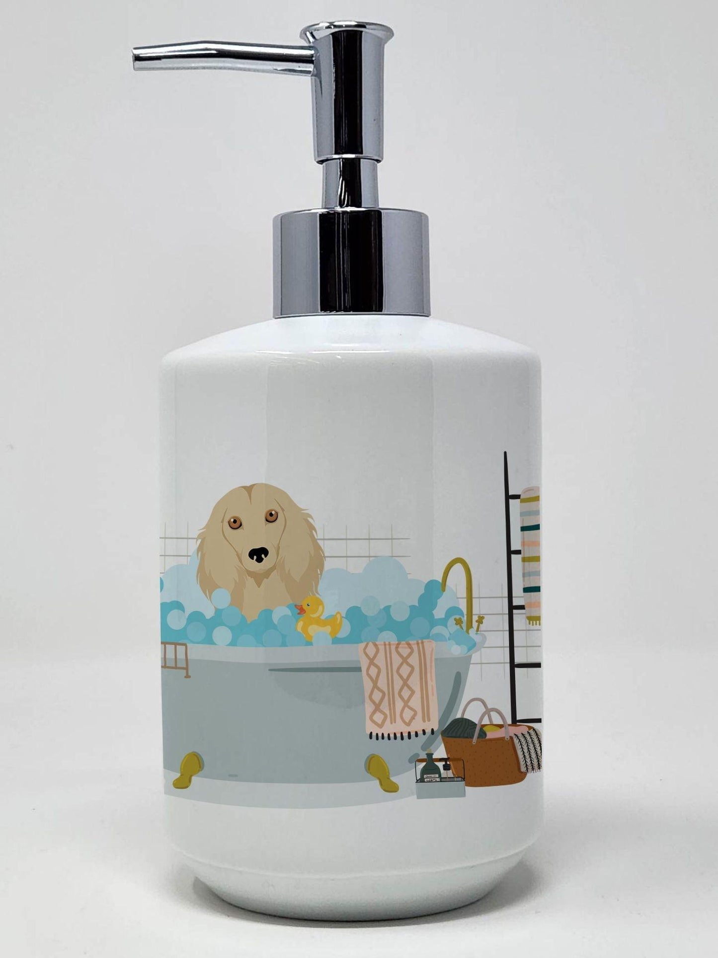 Longhair Cream Dachshund Ceramic Soap Dispenser Hand Soap Dispenser Pump Bottles for Bathroom Kitchen, Empty Refillable Liquid Soap Container - Clothes For Her Online Store