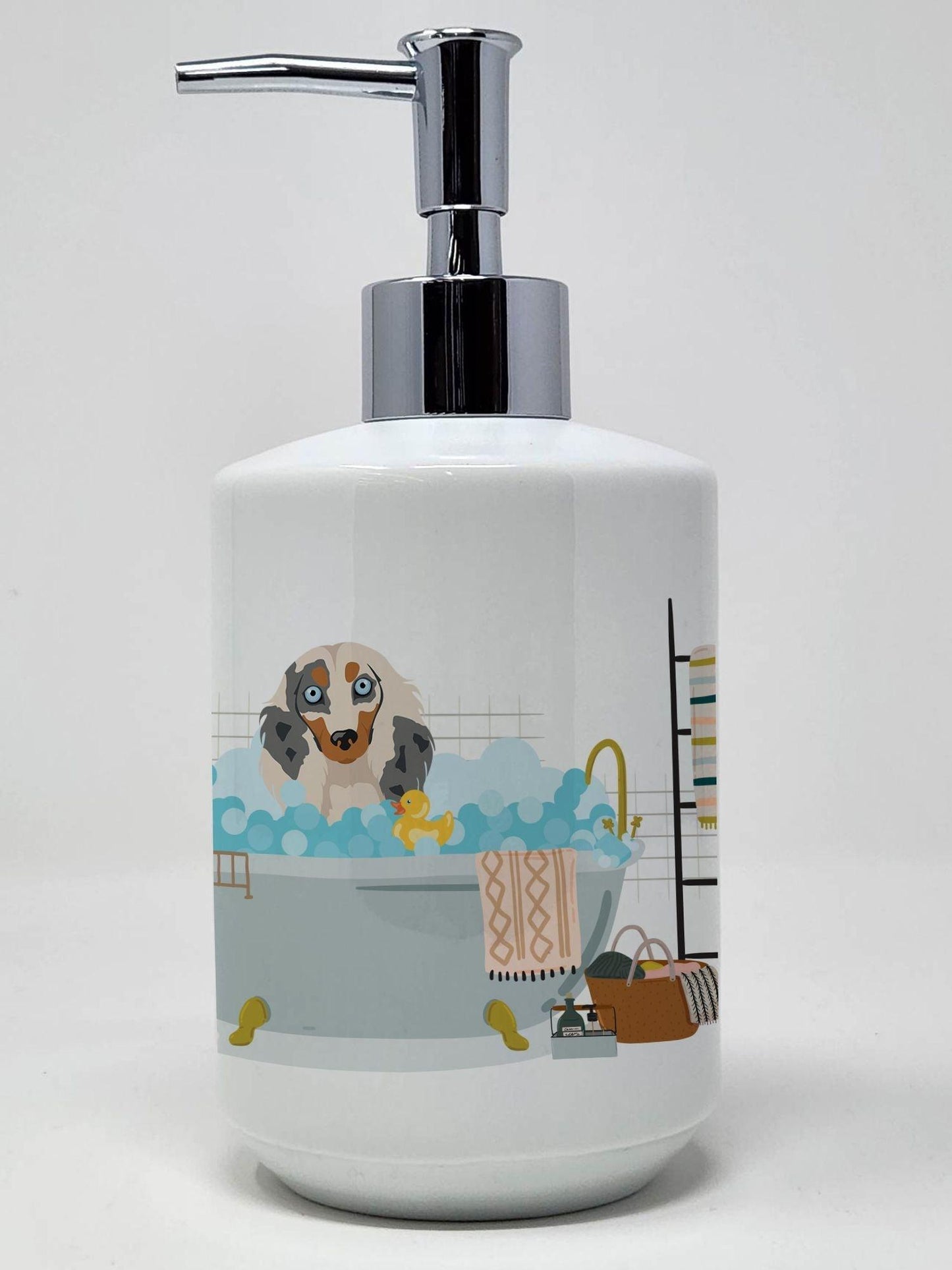 Longhair Cream Dapple Dachshund Ceramic Soap Dispenser Hand Soap Dispenser Pump Bottles for Bathroom Kitchen, Empty Refillable Liquid Soap Container - Clothes For Her Online Store
