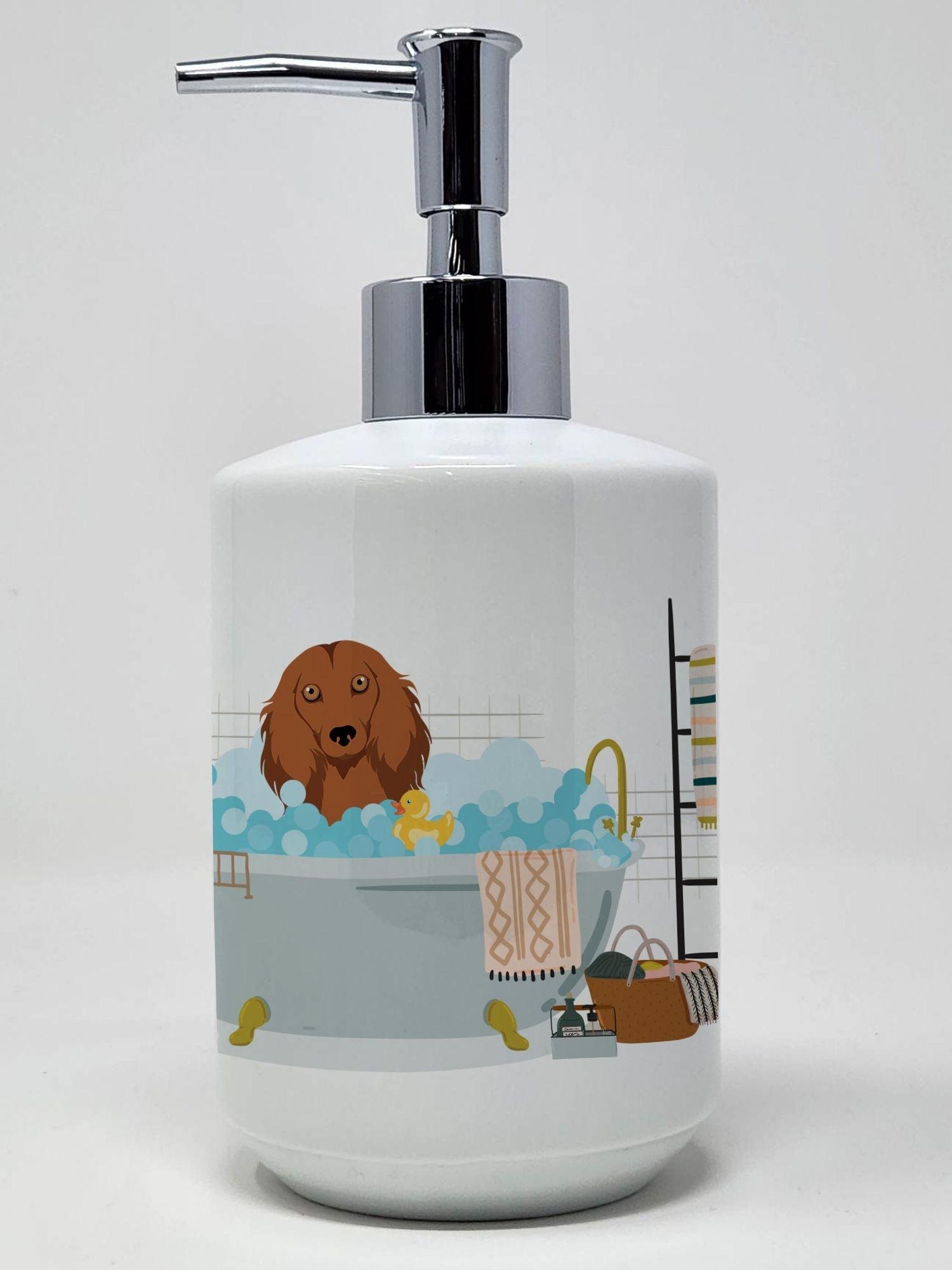 Longhair Red Dachshund Ceramic Soap Dispenser Hand Soap Dispenser Pump Bottles for Bathroom Kitchen, Empty Refillable Liquid Soap Container - Clothes For Her Online Store