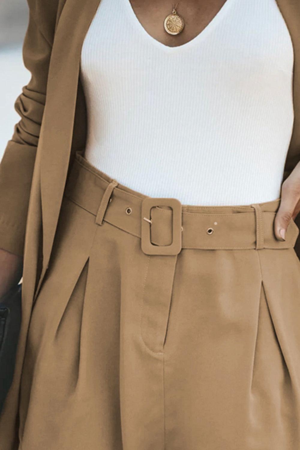 Longline Blazer and Shorts Set with Pockets - Clothes For Her Online Store
