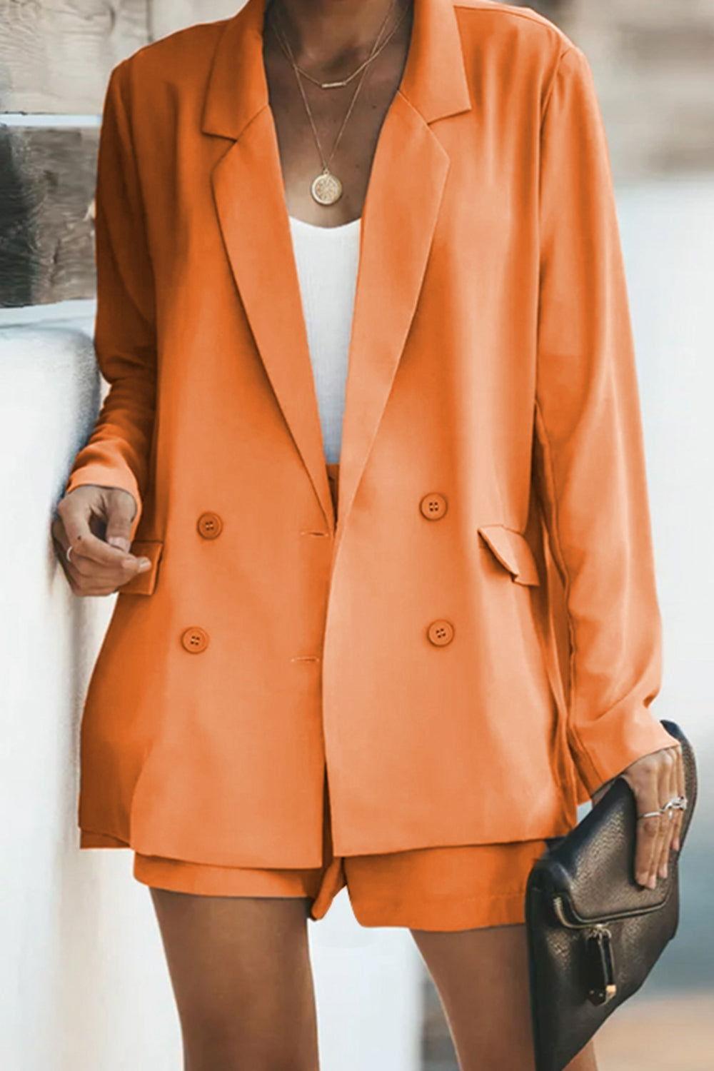 Longline Blazer and Shorts Set with Pockets - Clothes For Her Online Store