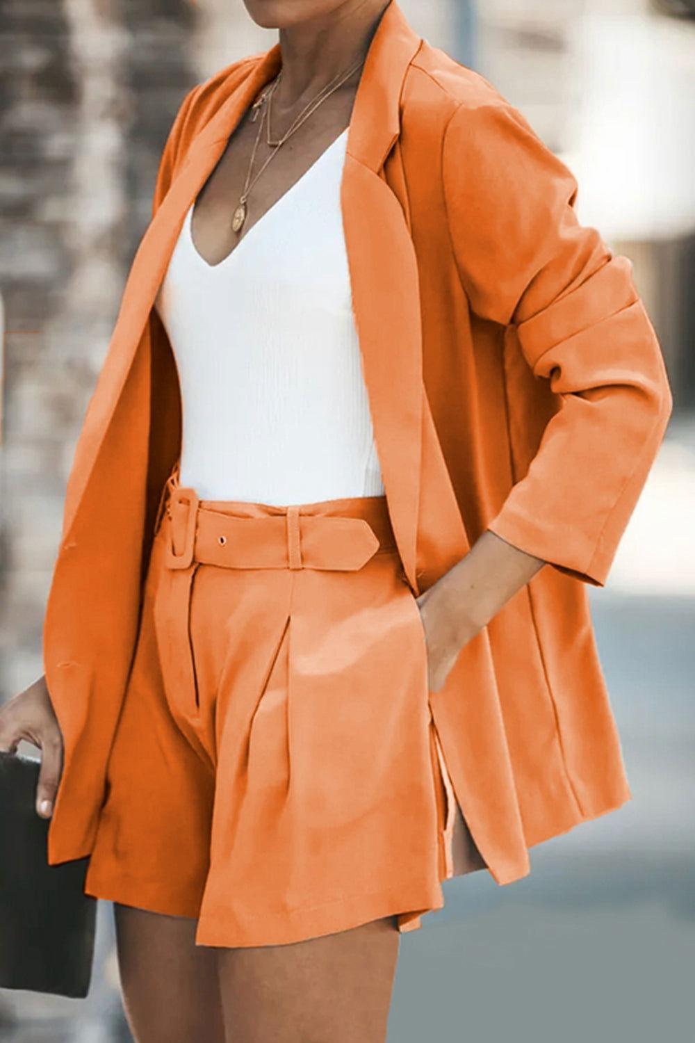 Longline Blazer and Shorts Set with Pockets - Clothes For Her Online Store