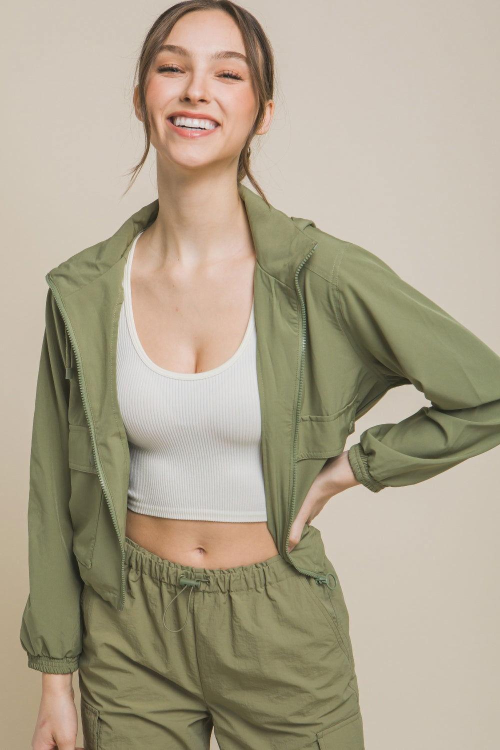 Love Tree Drawstring Hem Hooded Zip-Up Jacket - Clothes For Her Online Store