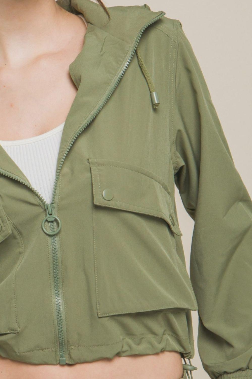 Love Tree Drawstring Hem Hooded Zip-Up Jacket - Clothes For Her Online Store