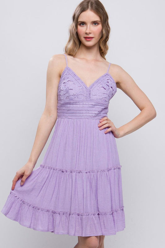 Love Tree Lace Detail Tied V-Neck Mini Cami Dress - Clothes For Her Online Store
