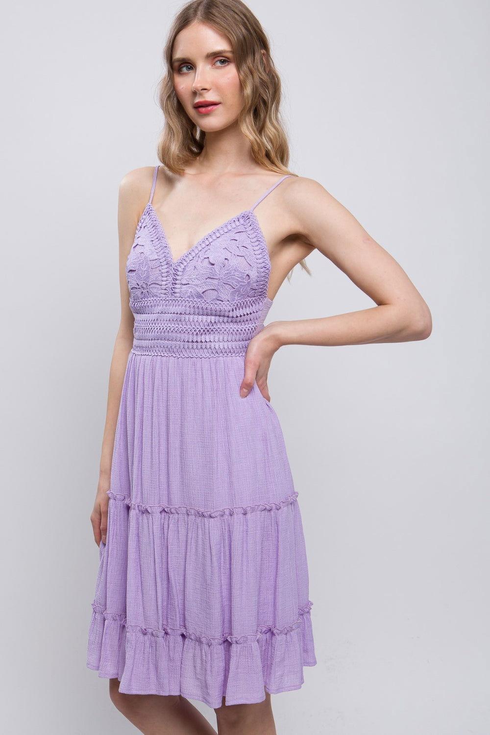 Love Tree Lace Detail Tied V-Neck Mini Cami Dress - Clothes For Her Online Store