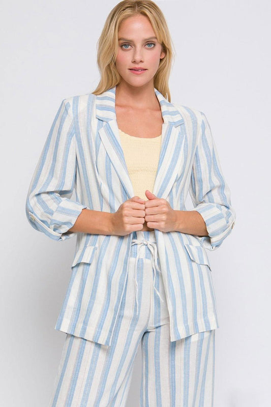 Love Tree Linen Woven Striped Blazer - Clothes For Her Online Store