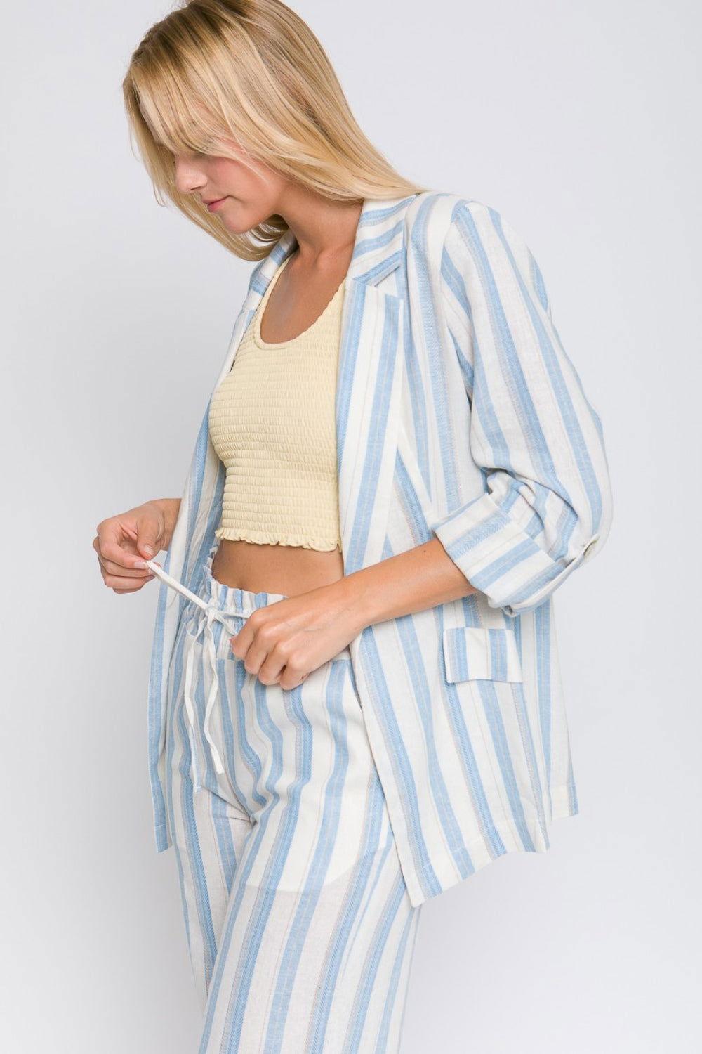 Love Tree Linen Woven Striped Blazer - Clothes For Her Online Store