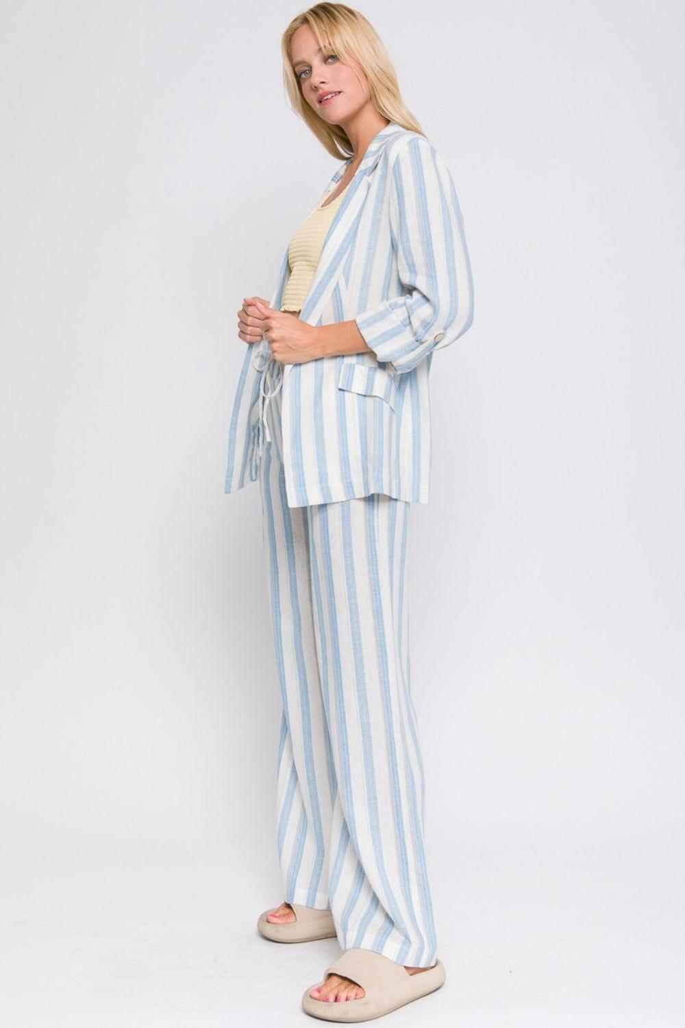 Love Tree Linen Woven Striped Blazer - Clothes For Her Online Store