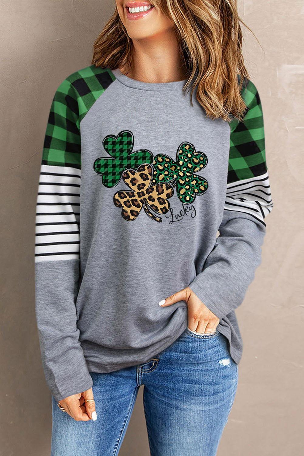 Lucky Clover Raglan Sleeve Sweatshirt - Clothes For Her Online Store