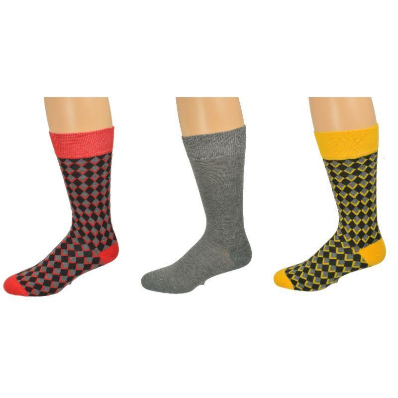 Dress Casual Combed Cotton Crew Diamond Pattern 3 Pair Pack Socks