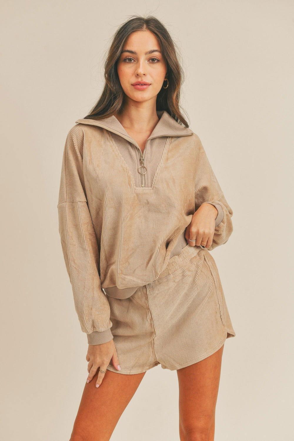 MABLE Corduroy Half Zip Top and Shorts Set - Clothes For Her Online Store