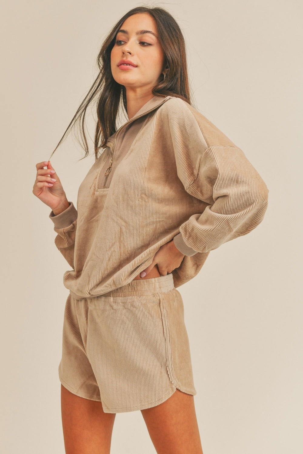 MABLE Corduroy Half Zip Top and Shorts Set - Clothes For Her Online Store
