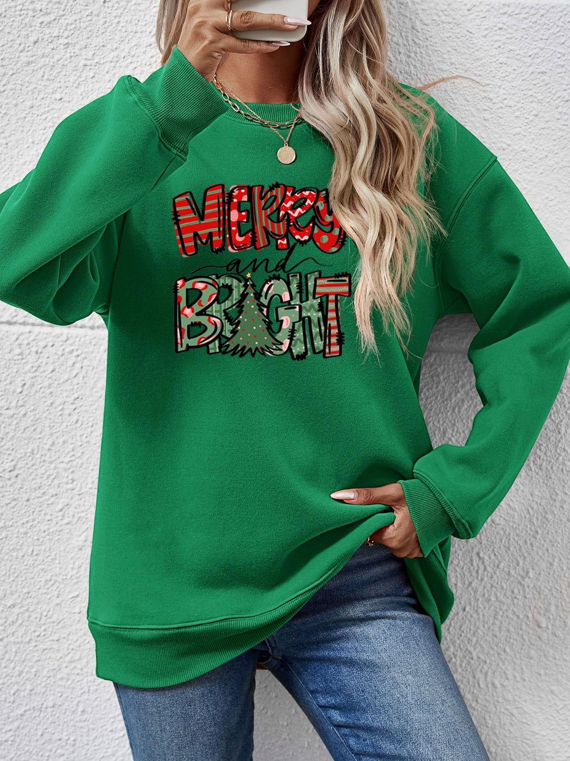 MERRY AND BRIGHT Long Sleeve Sweatshirt - Clothes For Her Online Store