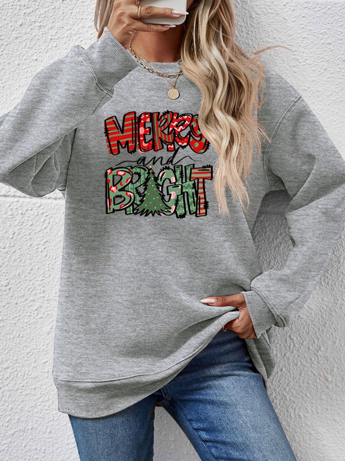 MERRY AND BRIGHT Long Sleeve Sweatshirt - Clothes For Her Online Store