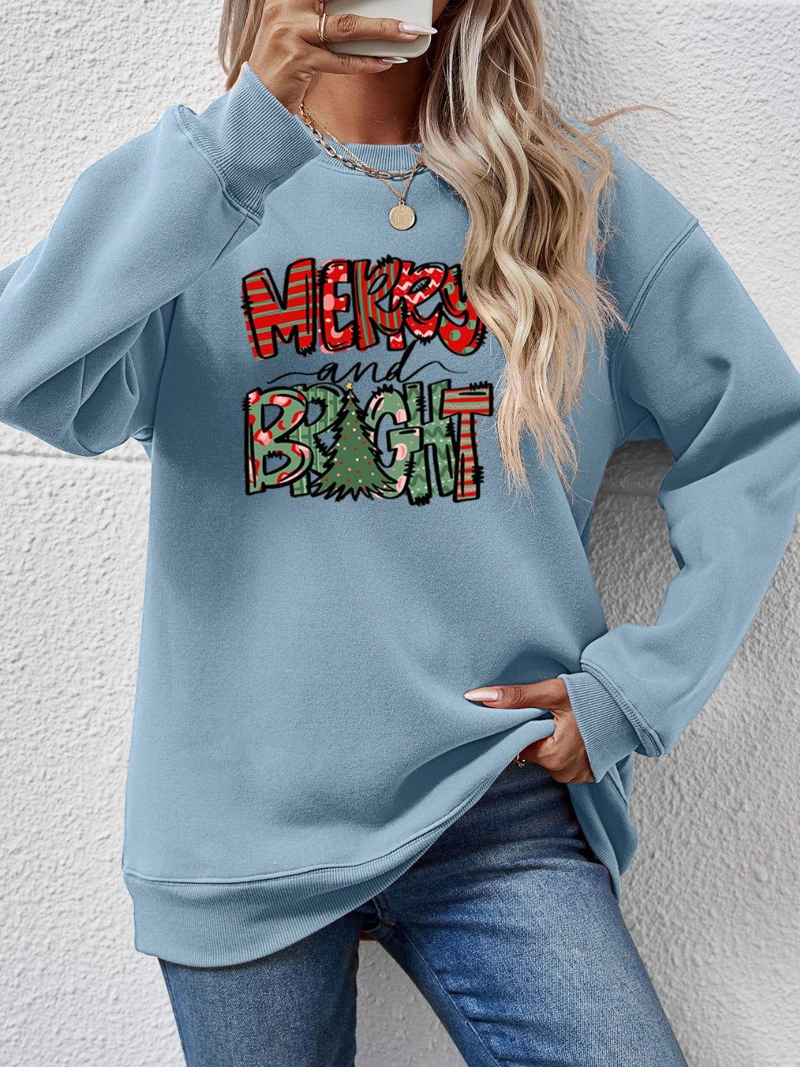 MERRY AND BRIGHT Long Sleeve Sweatshirt - Clothes For Her Online Store