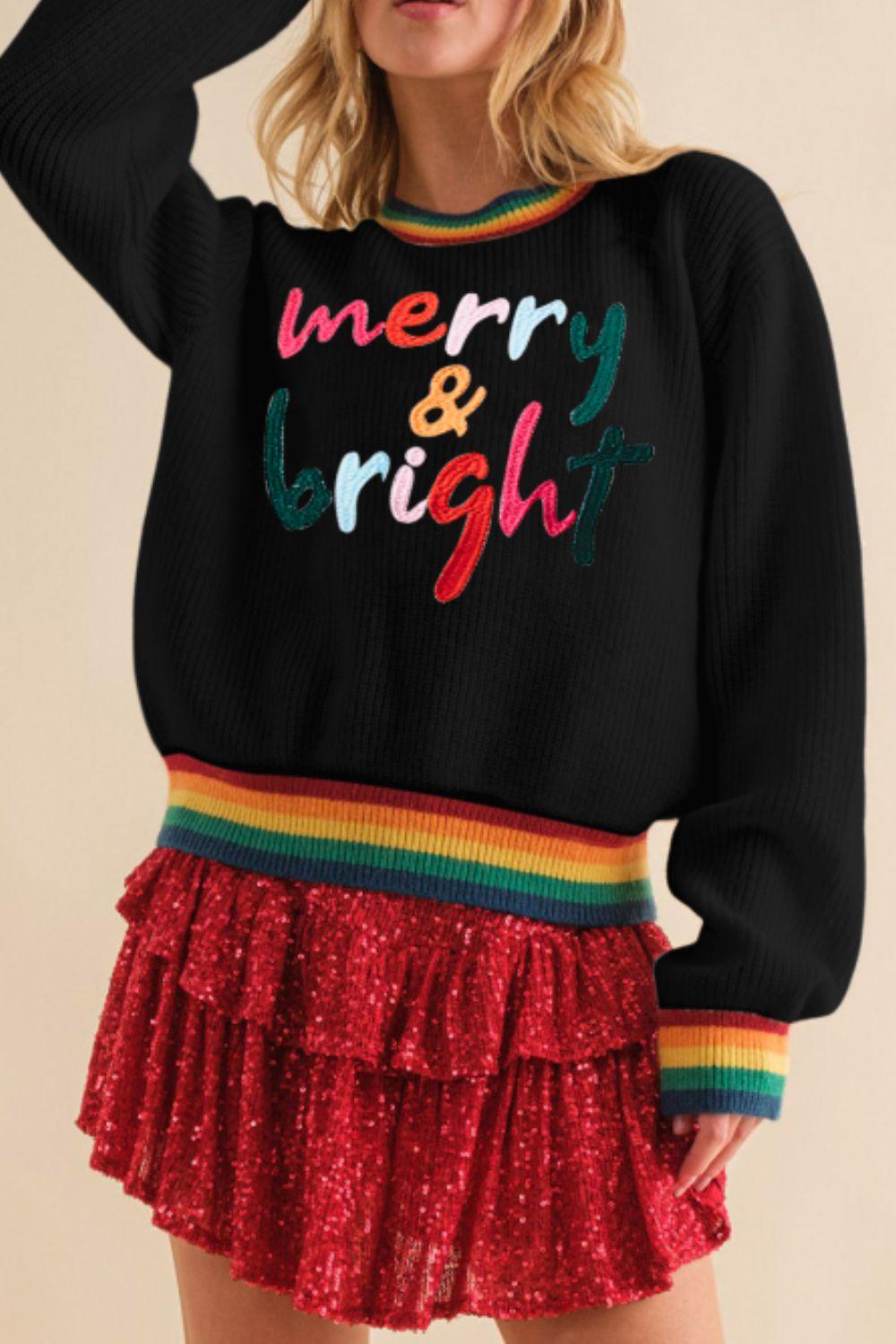 MERRY & BRIGHT Ribbed Round Neck Sweater - Clothes For Her Online Store