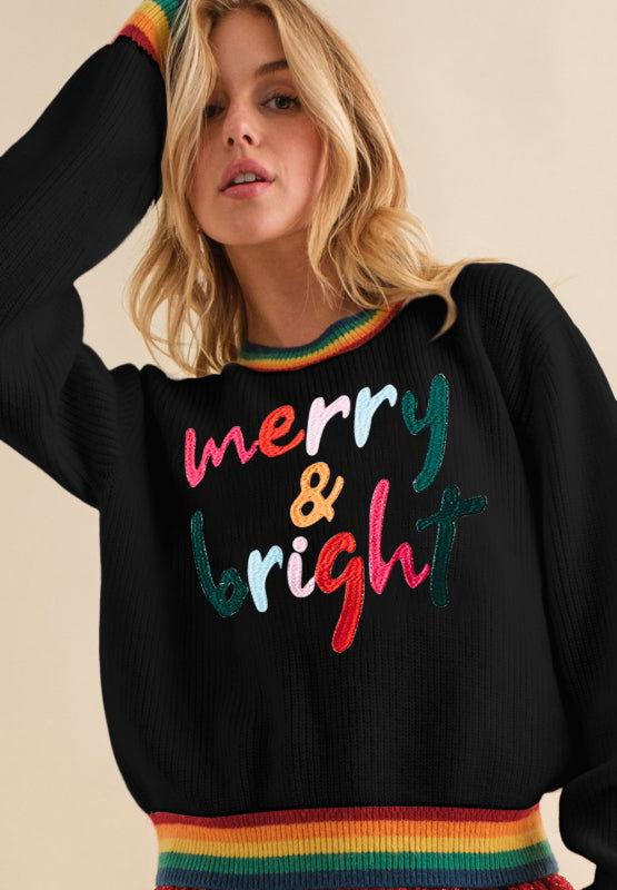 MERRY & BRIGHT Ribbed Round Neck Sweater - Clothes For Her Online Store