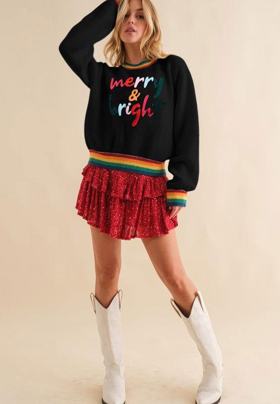 MERRY & BRIGHT Ribbed Round Neck Sweater - Clothes For Her Online Store