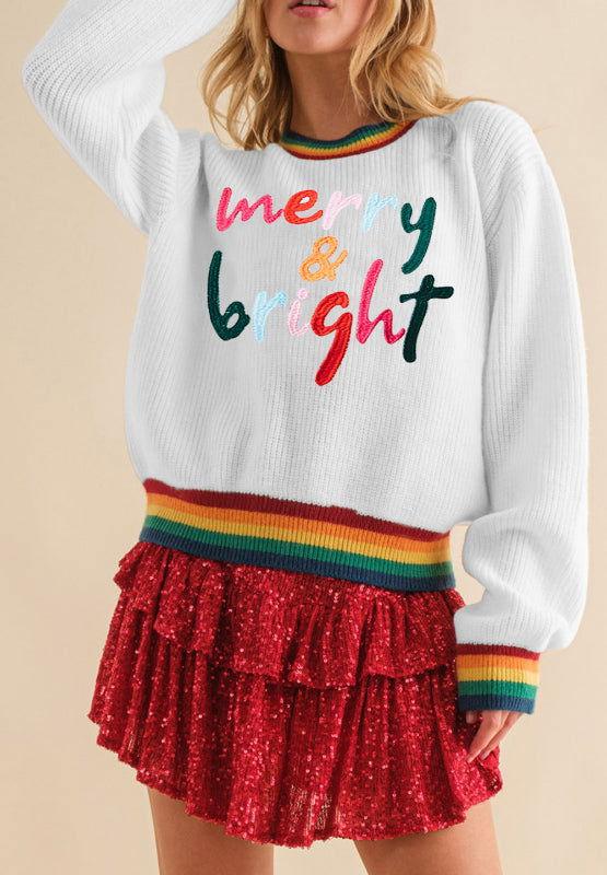 MERRY & BRIGHT Ribbed Round Neck Sweater - Clothes For Her Online Store