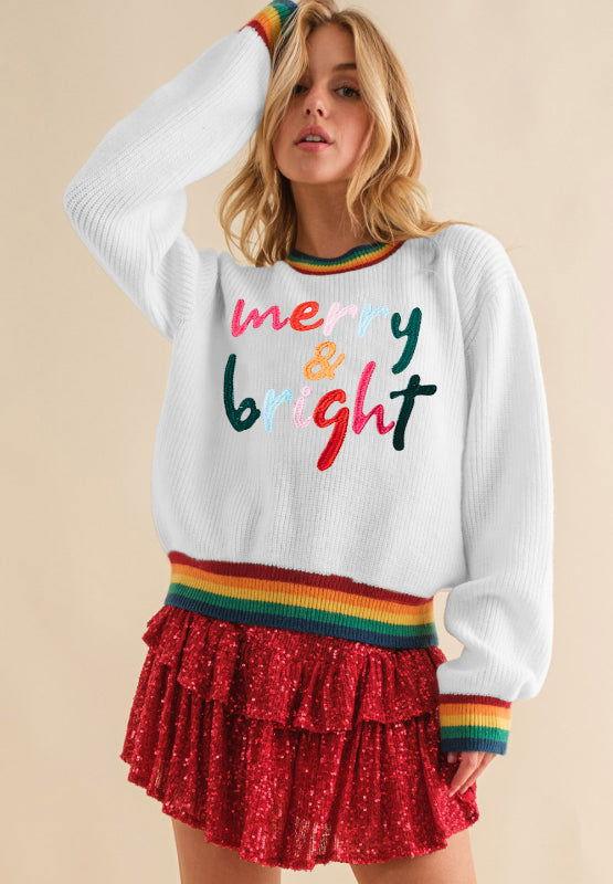 MERRY & BRIGHT Ribbed Round Neck Sweater - Clothes For Her Online Store