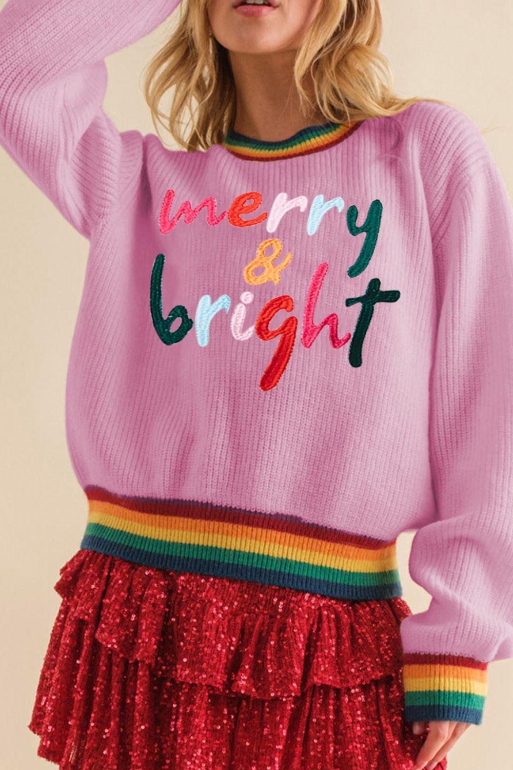 MERRY & BRIGHT Ribbed Round Neck Sweater - Clothes For Her Online Store