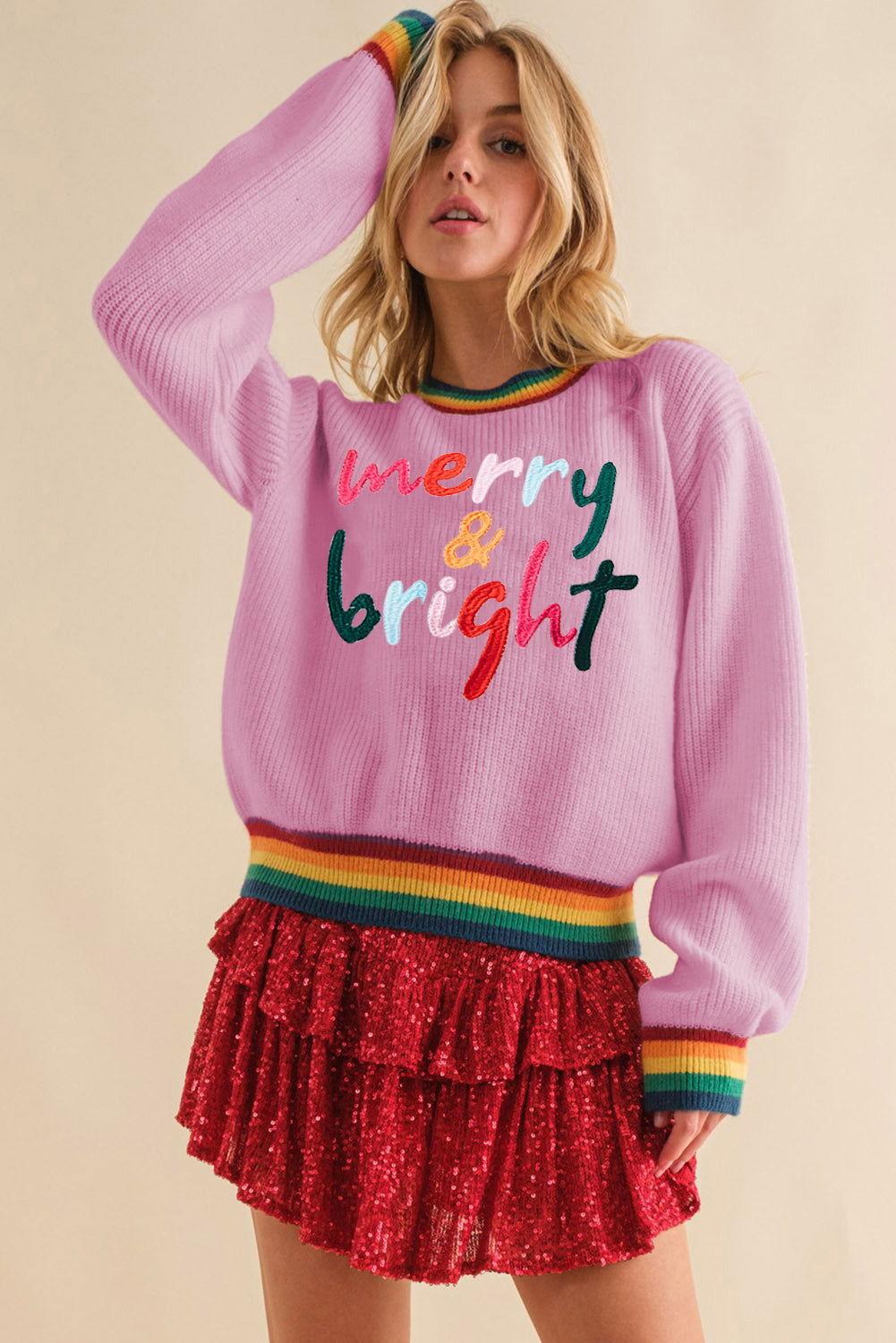 MERRY & BRIGHT Ribbed Round Neck Sweater - Clothes For Her Online Store