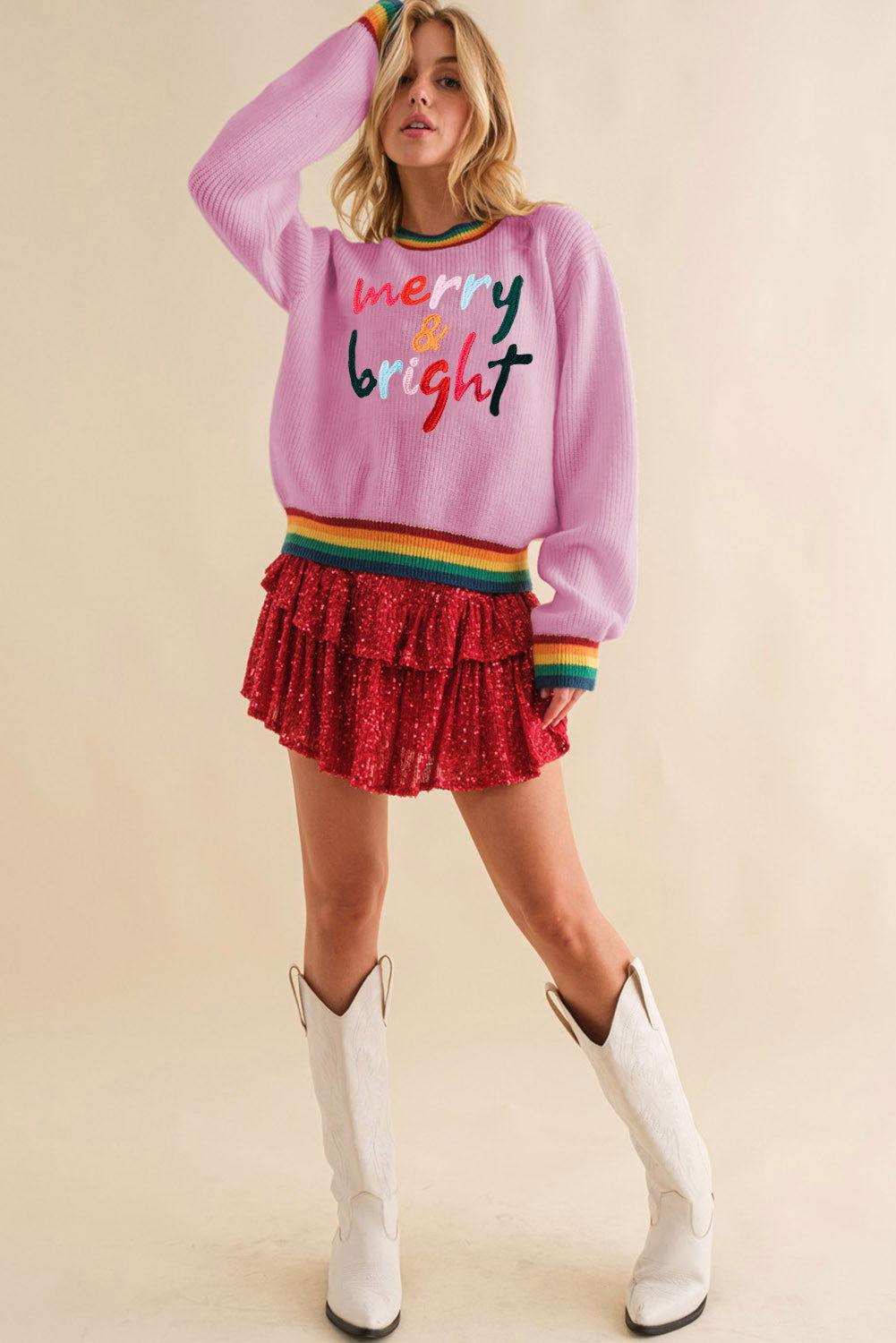 MERRY & BRIGHT Ribbed Round Neck Sweater - Clothes For Her Online Store