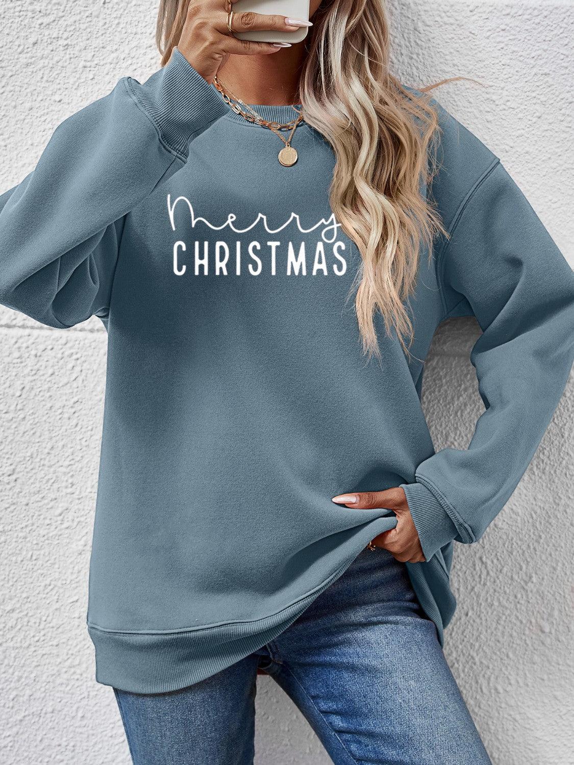 MERRY CHRISTMAS Dropped Shoulder Sweatshirt - Clothes For Her Online Store