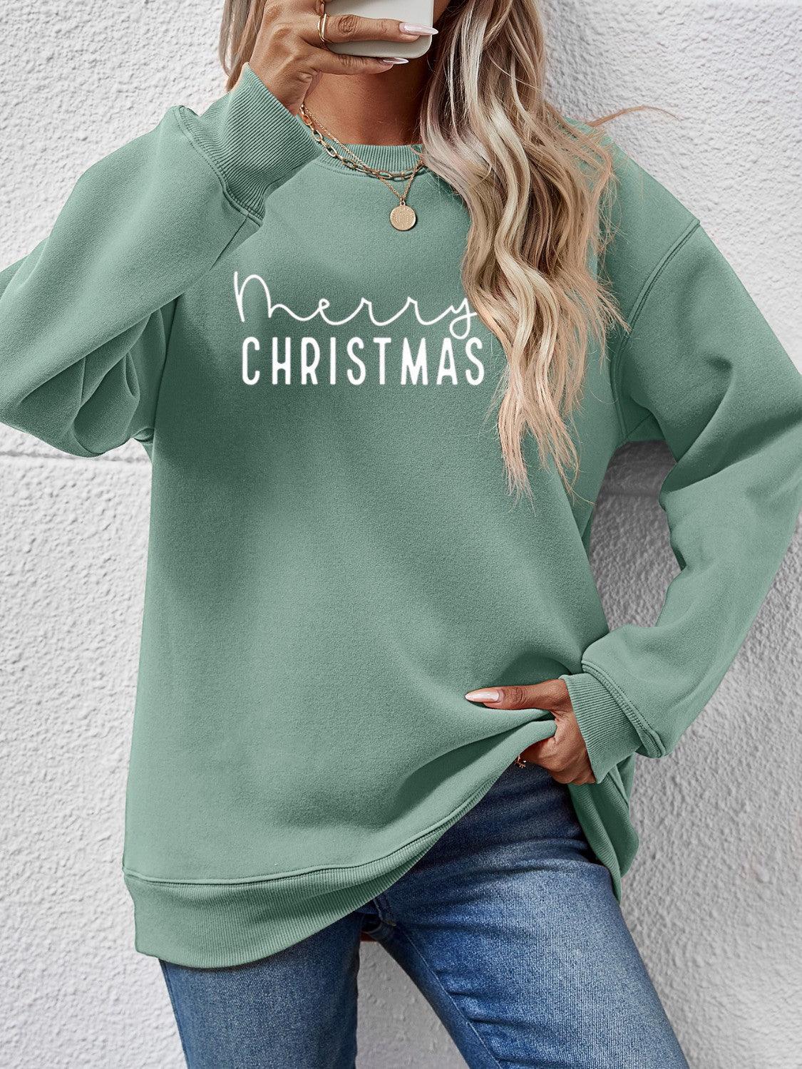 MERRY CHRISTMAS Dropped Shoulder Sweatshirt - Clothes For Her Online Store