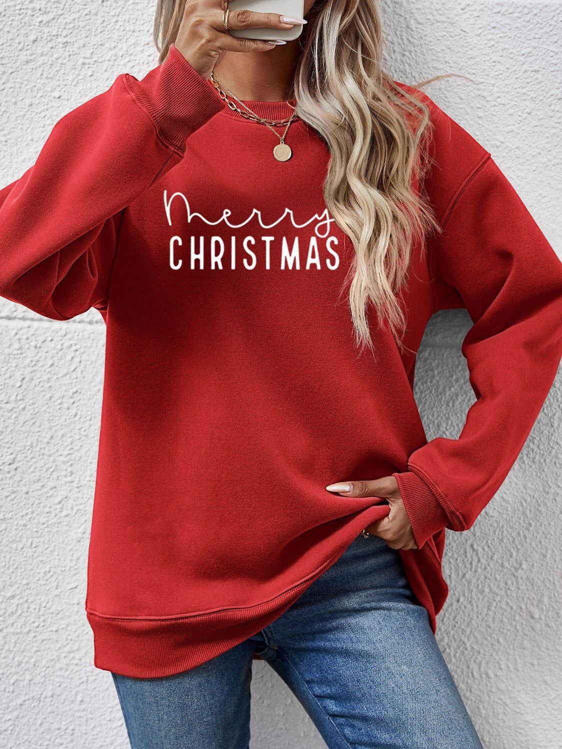 MERRY CHRISTMAS Dropped Shoulder Sweatshirt - Clothes For Her Online Store