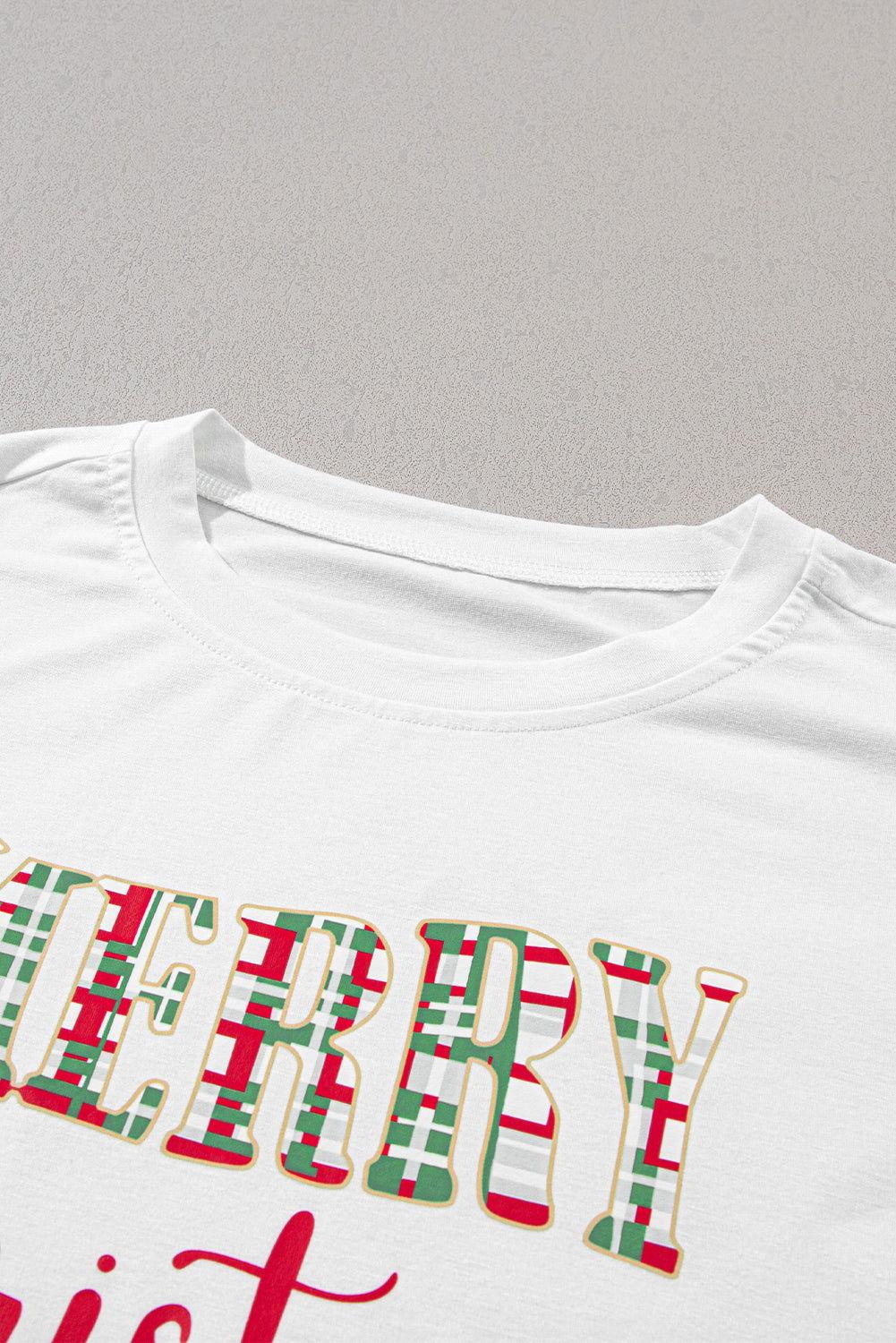 MERRY CHRISTMAS Round Neck Top and Plaid Pants Set - Clothes For Her Online Store