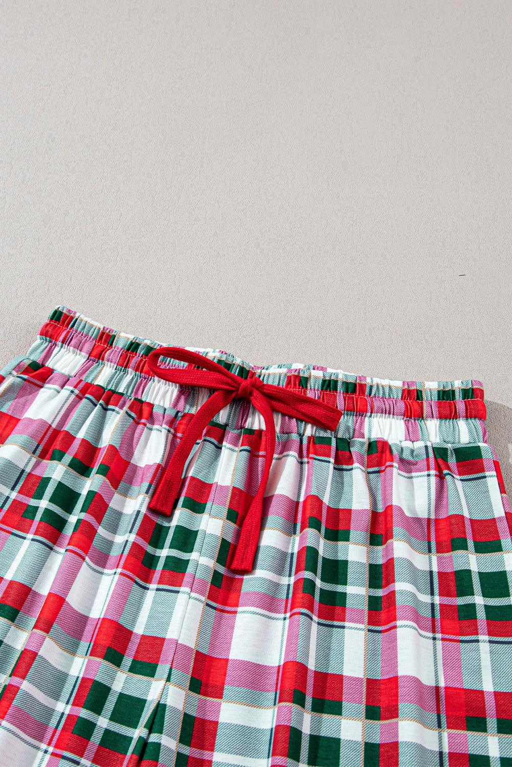 MERRY CHRISTMAS Round Neck Top and Plaid Pants Set - Clothes For Her Online Store