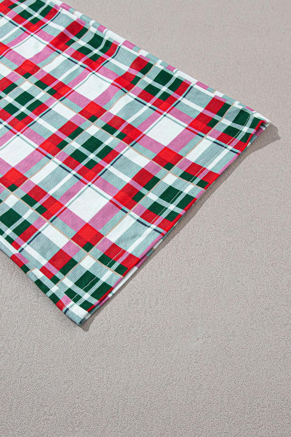 MERRY CHRISTMAS Round Neck Top and Plaid Pants Set - Clothes For Her Online Store