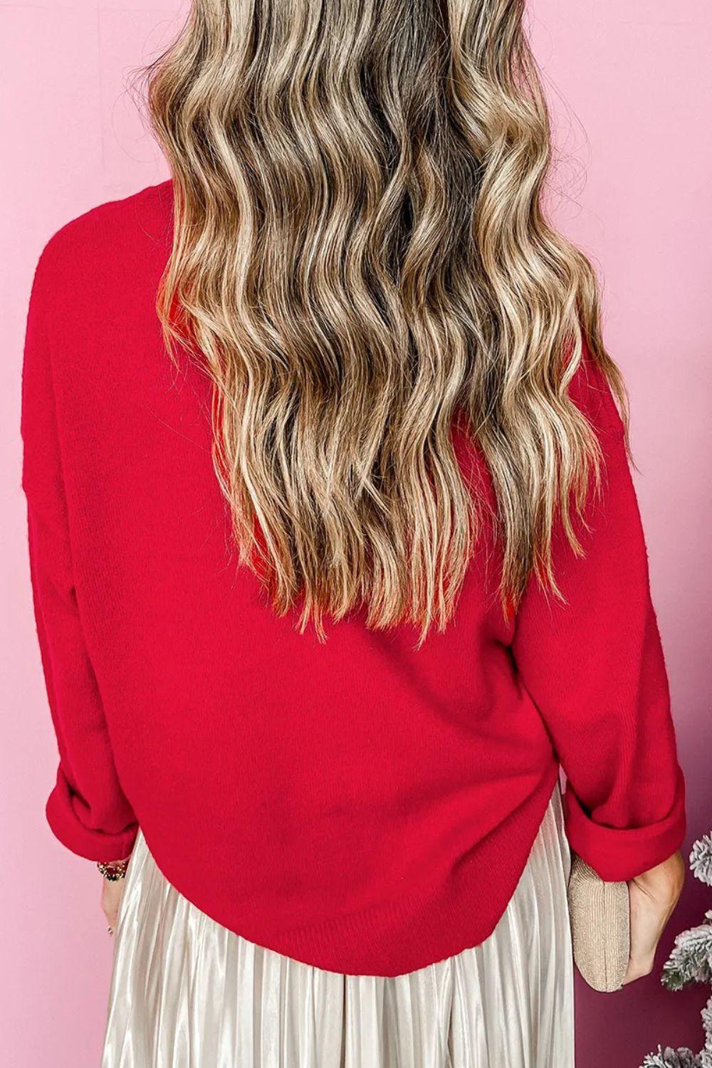 MERRY Round Neck Long Sleeve Sweater - Clothes For Her Online Store