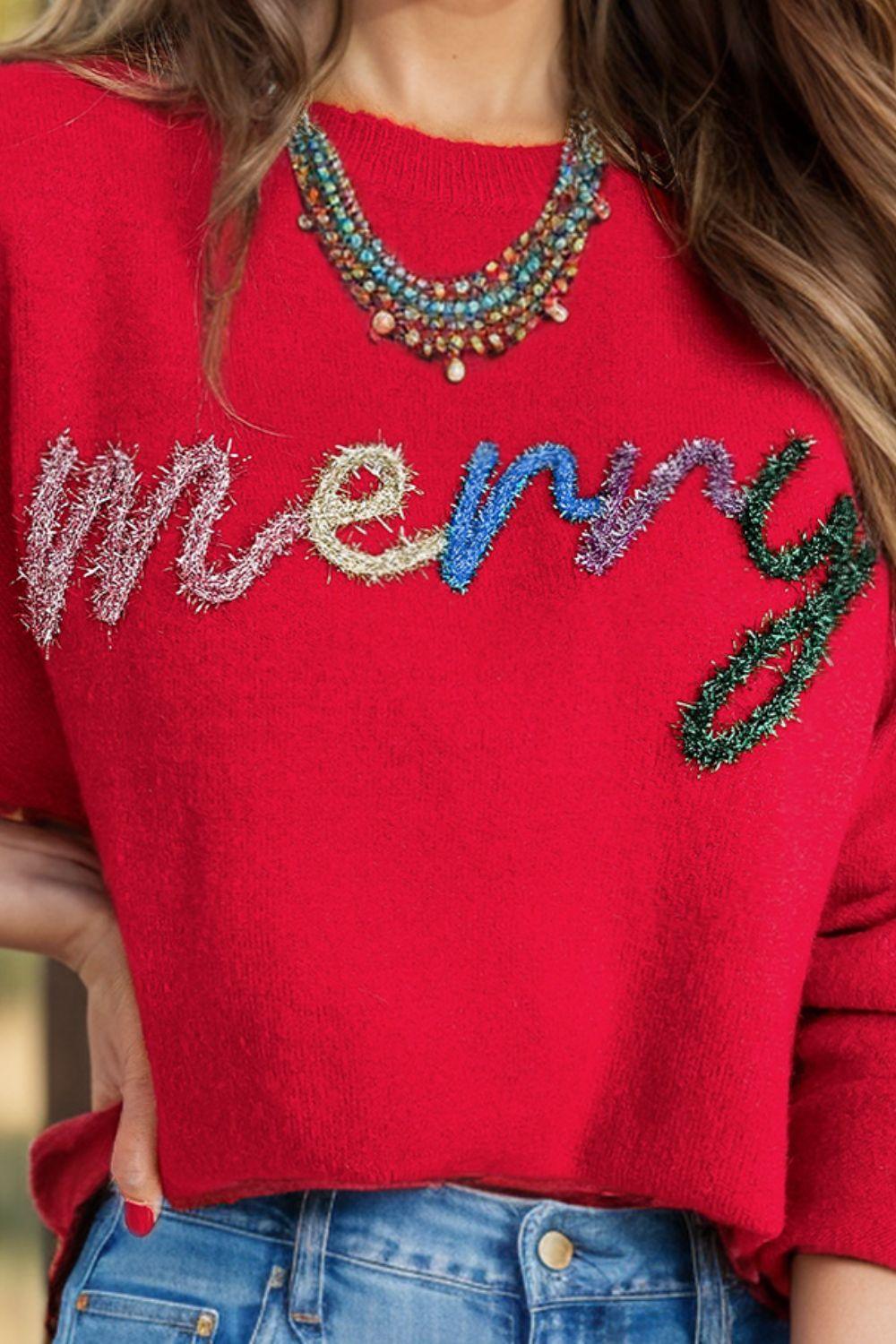 MERRY Round Neck Long Sleeve Sweater - Clothes For Her Online Store
