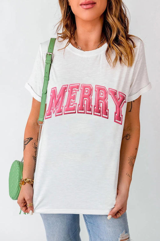 MERRY Round Neck Short Sleeve T-Shirt - Clothes For Her Online Store