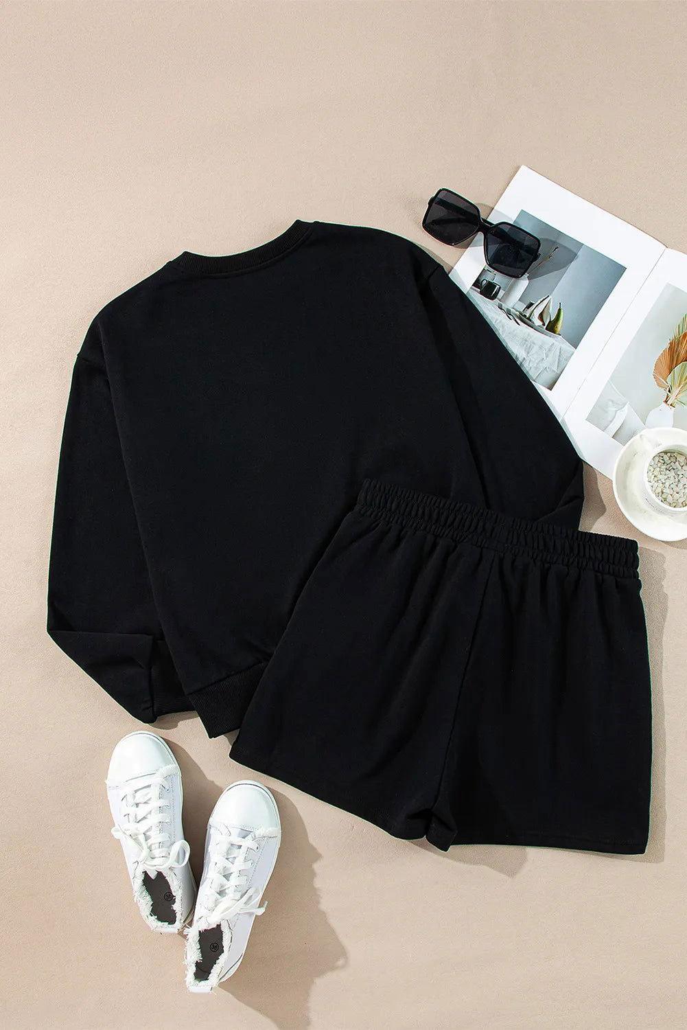 MERRY Sequin Round Neck Long Sleeve Top and Shorts Set - Clothes For Her Online Store