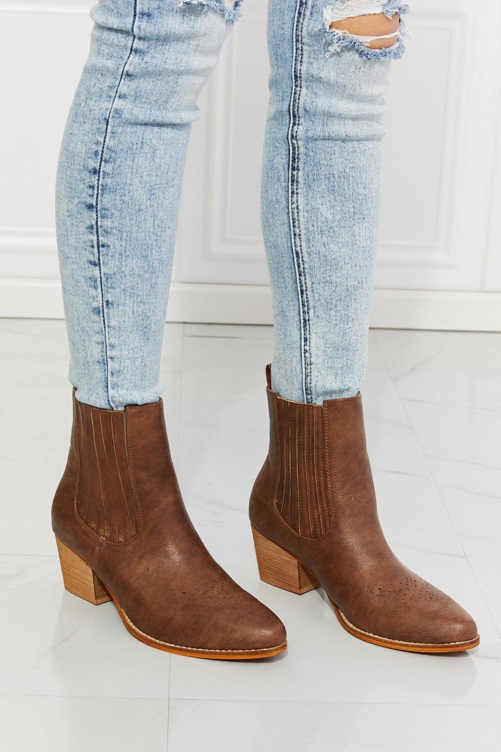MMShoes Love the Journey Stacked Heel Chelsea Boot in Chestnut - Clothes For Her Online Store