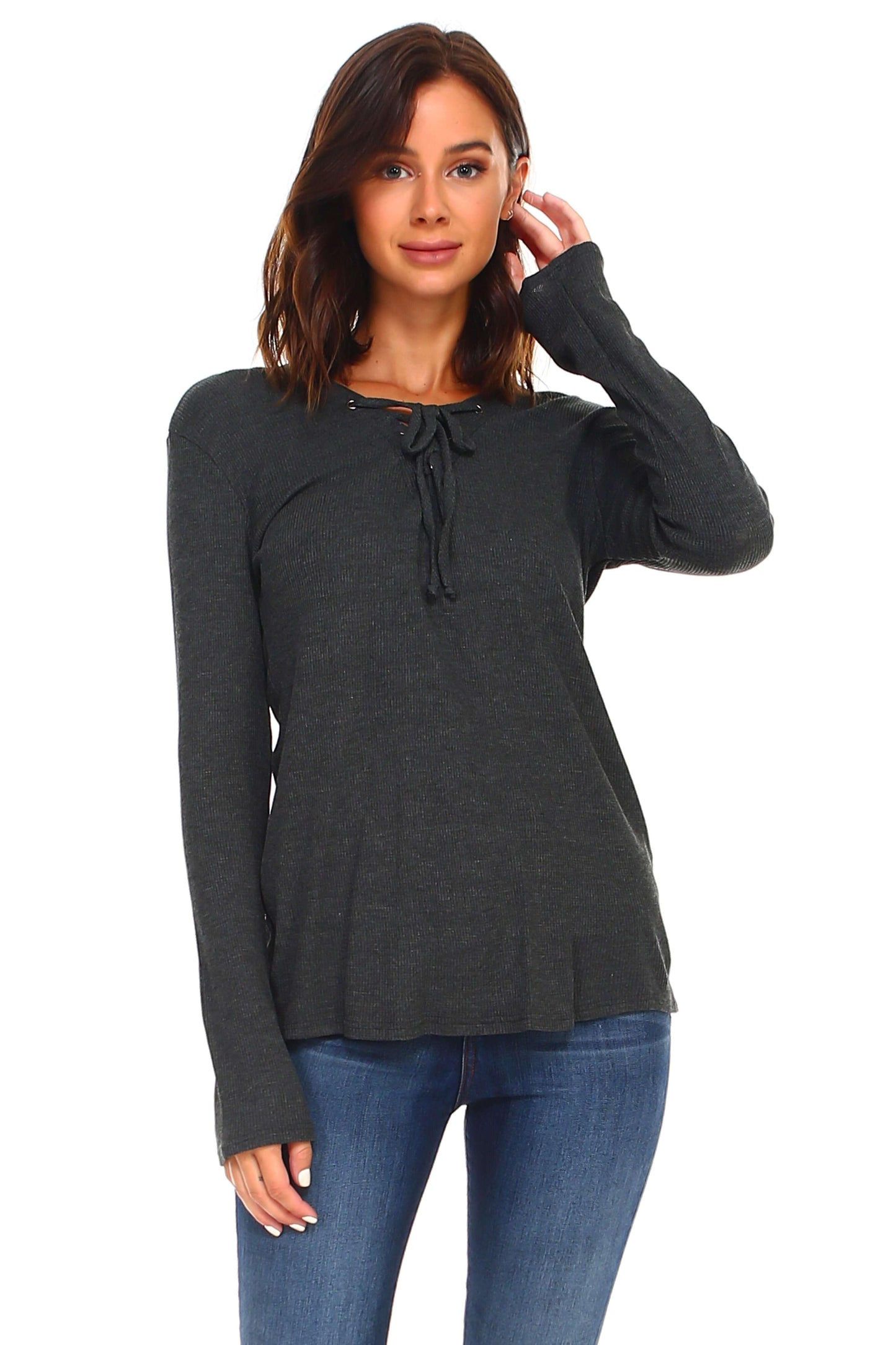 Women's Lace Up Long Sleeve Top