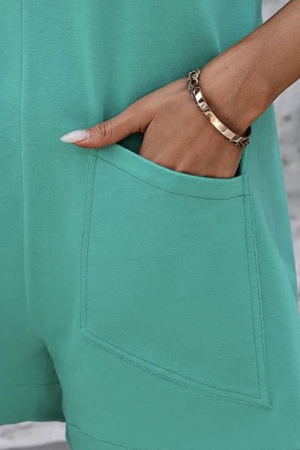 Mandy Round Neck Sleeveless Front Pocket Romper - Clothes For Her Online Store